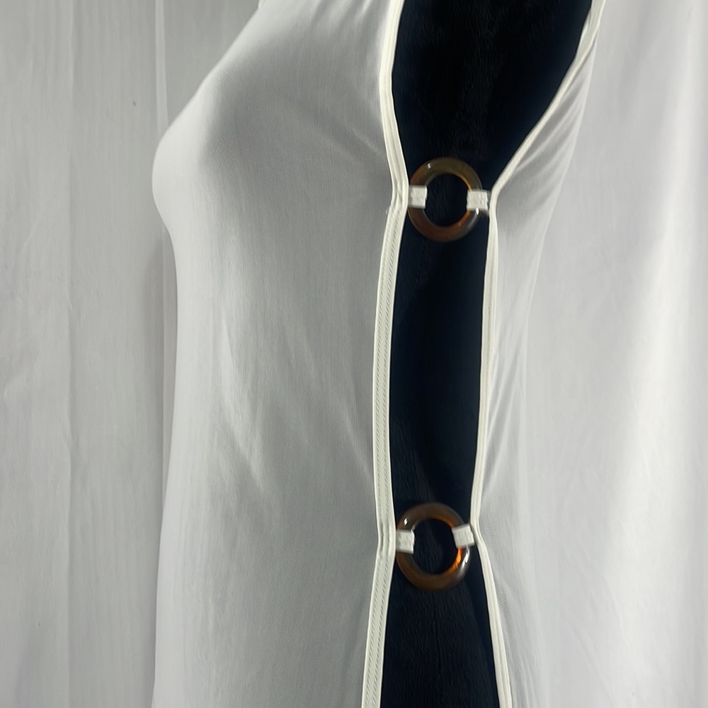 Sheer white sleeveless swim cover, tunic, top, peek a boo slits on side, Large - Picture 5 of 10